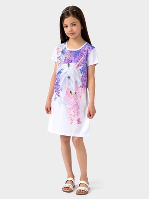 Платье детское 8-14 лет Единорог в цветах