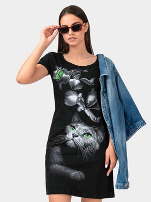 Платье женское хлопок Кошки Кошка Зеленая бабочка