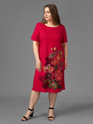 Платье женское PLUS Size Красные розы и бабочки